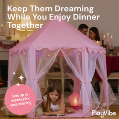 Durable and safe PLAYVIBE Princess Tent construction in use