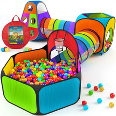 Playz 5pc ball pit tent in bright rainbow colors for indoor or outdoor fun.