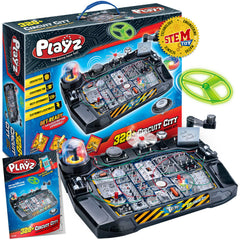 Playz advanced electrical circuit board with wiring and LEDs for hands-on discovery.