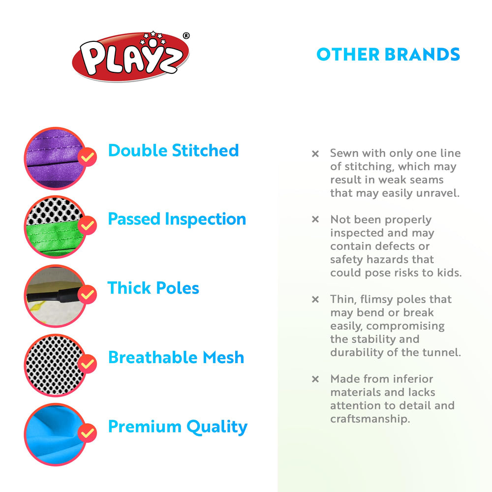 Playz toddler tunnels with 21-inch opening promoting active exploration.