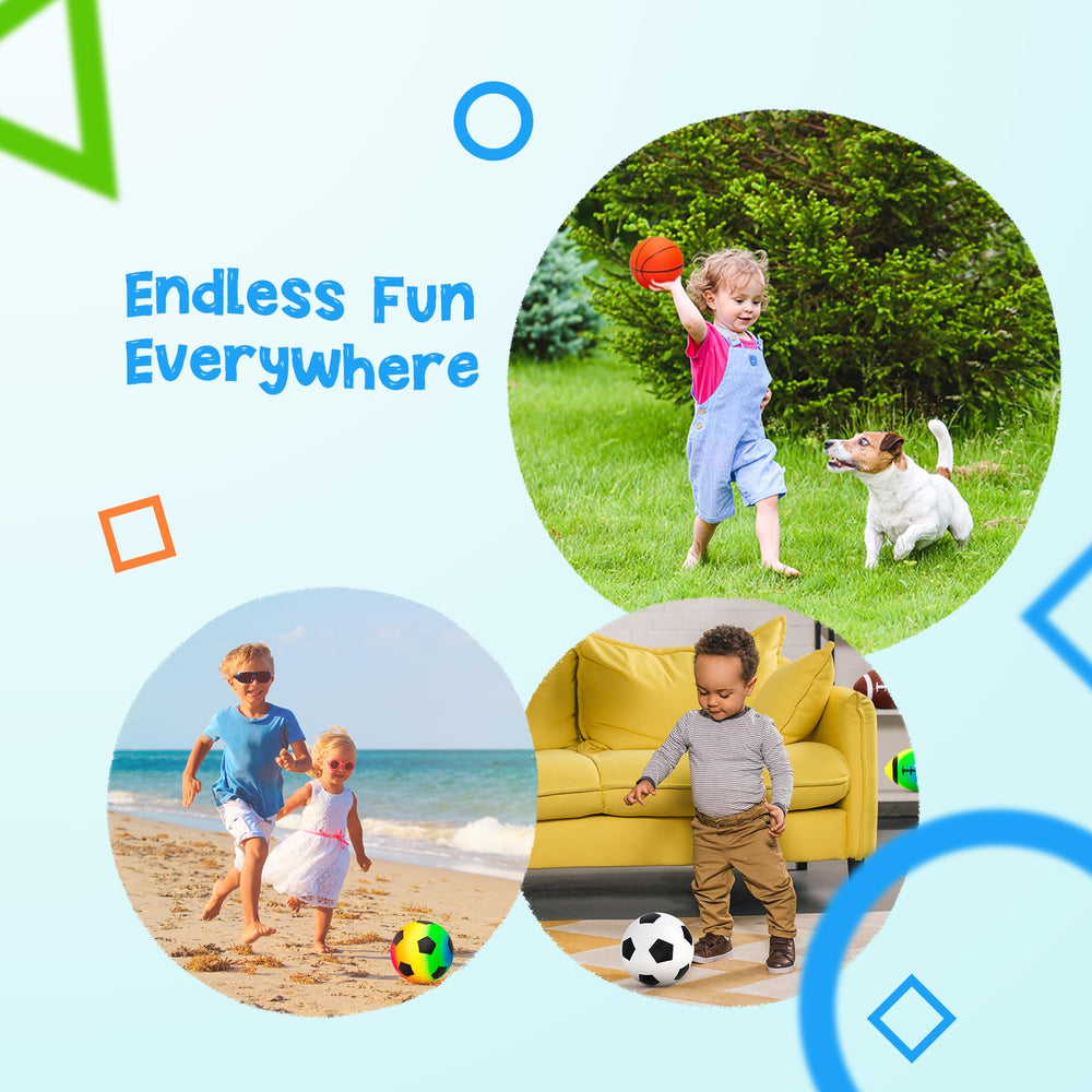PlayZap rainbow soccer balls are toddler-friendly for indoor or outdoor fun.