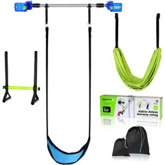 Playzone-fit Kidtrix Deluxe doorway swing assembly demonstrates quick setup and space efficiency.