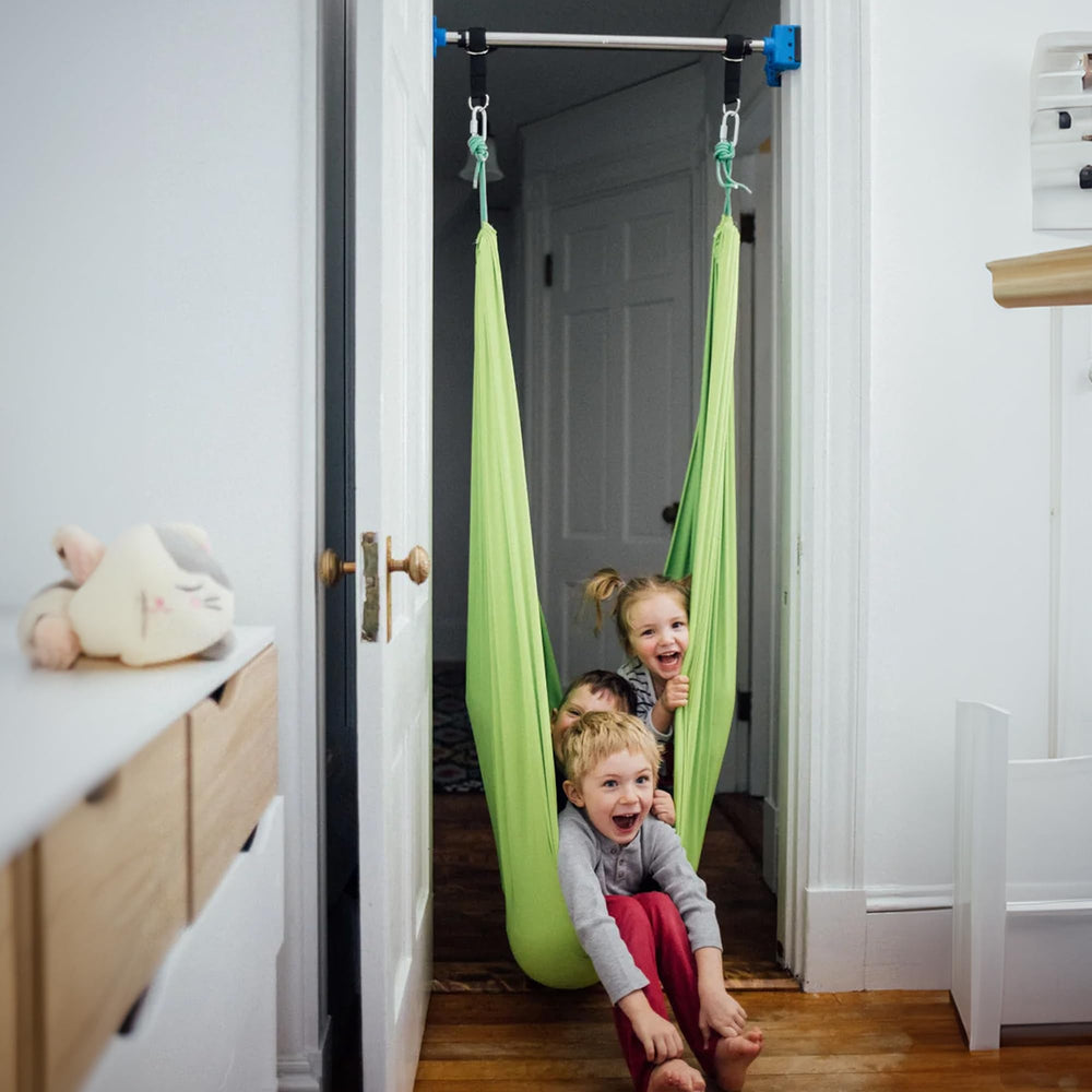 Playzone-fit Kidtrix Deluxe sensory hammock offers soft textures for calming moments.