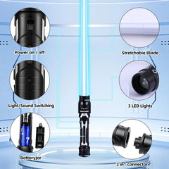 PLEASELIFT Light Up Sword shows the 2-in-1 function with extended blade