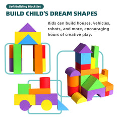 Pleykele foam blocks help kids build houses and vehicles through imaginative play.