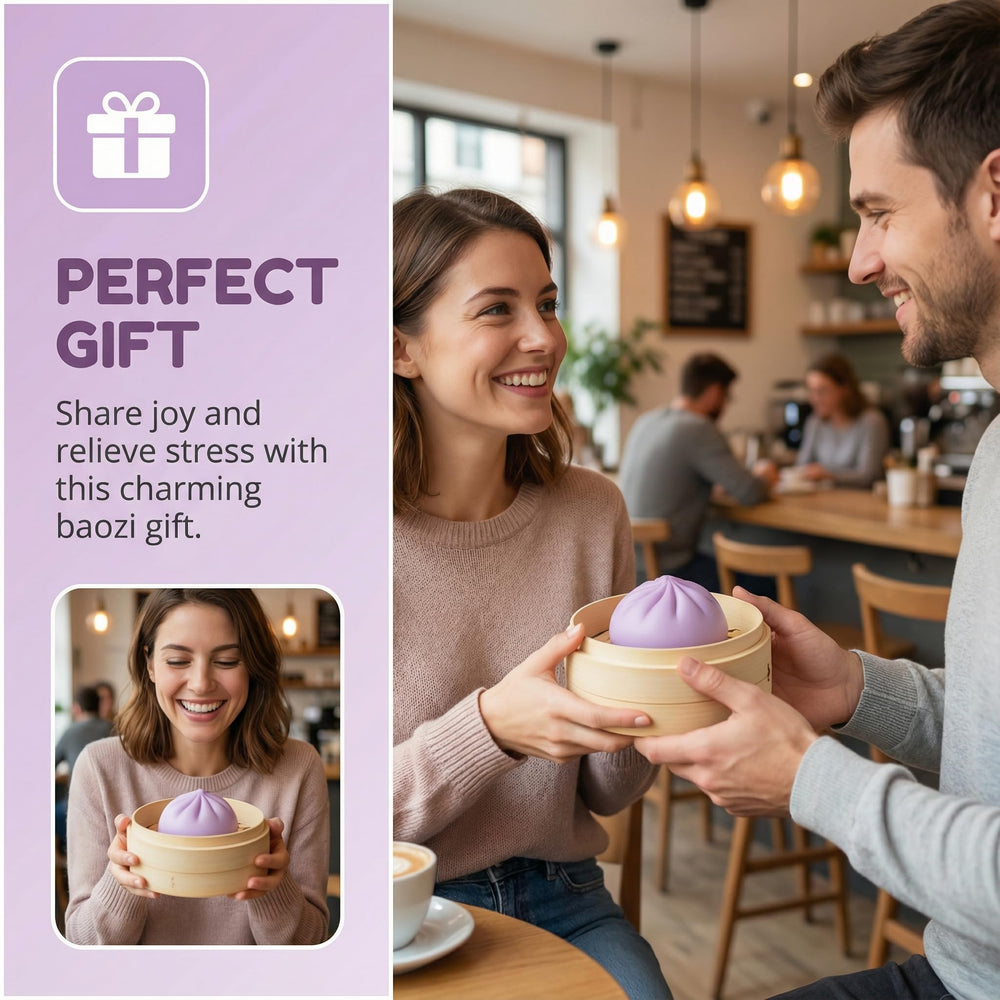 Plman dumplings gift-pack shown as desk decor and stress-relief accents.