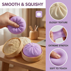 Plman dumpling squishy in hand demonstrates comfortable grip for quick relaxation.