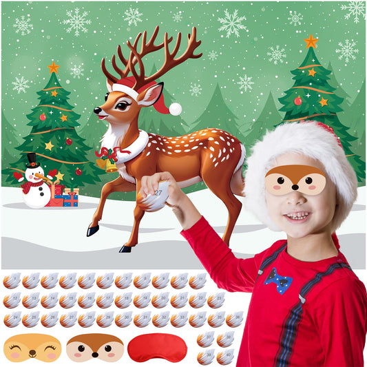 PLULON Pin The Tail on The Deer poster backdrop for festive party play