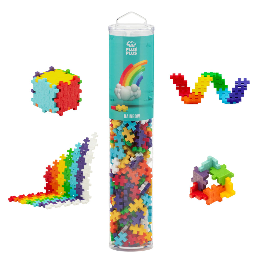 Plus Plus 240-piece rainbow blocks in a tube for creative building fun anywhere