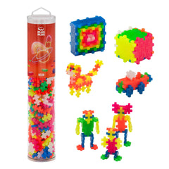 PLUS PLUS neon mix pieces in a tube inspire open-ended play and creative building.