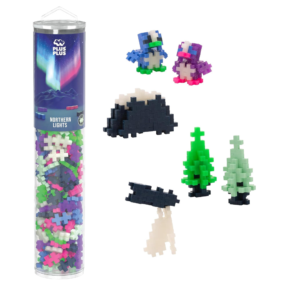 PLUS PLUS Northern Lights 240-piece blocks enable open-ended creativity.