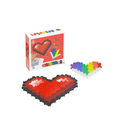 Plus Plus Puzzle by Number Hearts assembly promotes fine motor skills with colorful interlocking blocks.