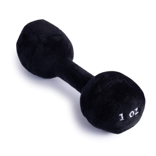 Plush Creations Baby Dumbbell Rattle, front view, soft fabric for safe baby play.