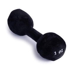 Plush Creations Baby Dumbbell Rattle, front view, soft fabric for safe baby play.