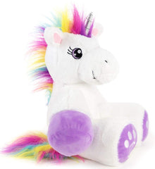 PLUSHIBLE Poppy unicorn colorful hair detail sparks imaginative pretend play.