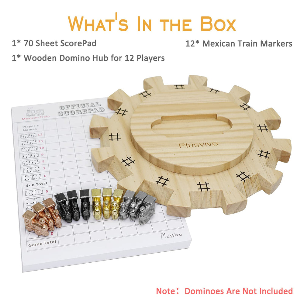 Plusvivo metal Mexican Train markers in four colors for clear player identification.