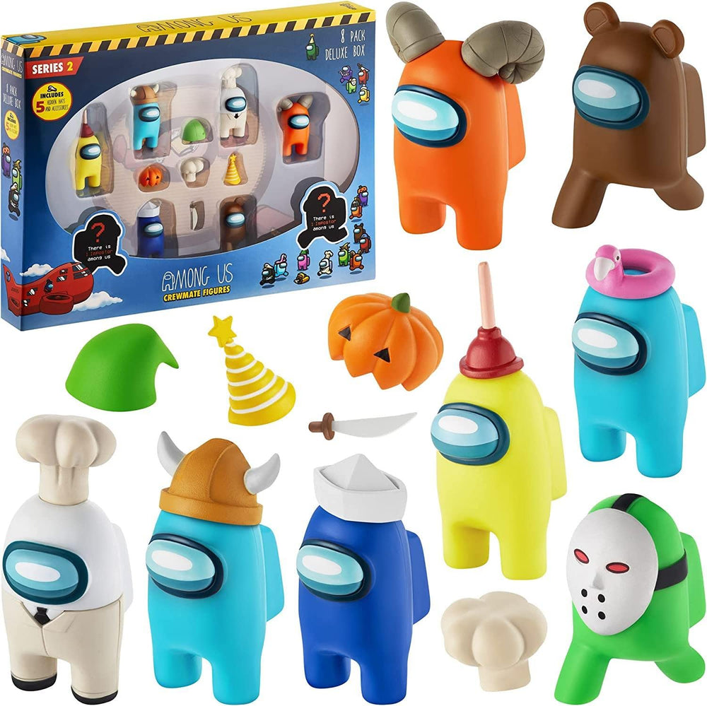 PMI Crewmate figures 8-pack display for play and collection.