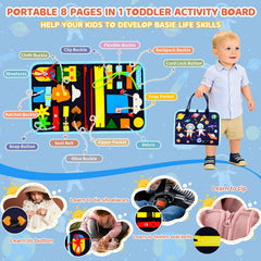 Pnooe Busy Board close up of zippers and buttons to build hand-eye coordination