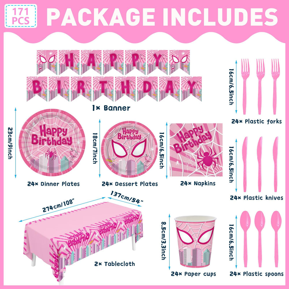 Pnuocax pink spider napkins complete the themed table setting.
