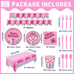 Pnuocax pink spider napkins complete the themed table setting.