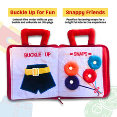 Pockets of Learning My Quiet Book travel friendly design supports screen free play.