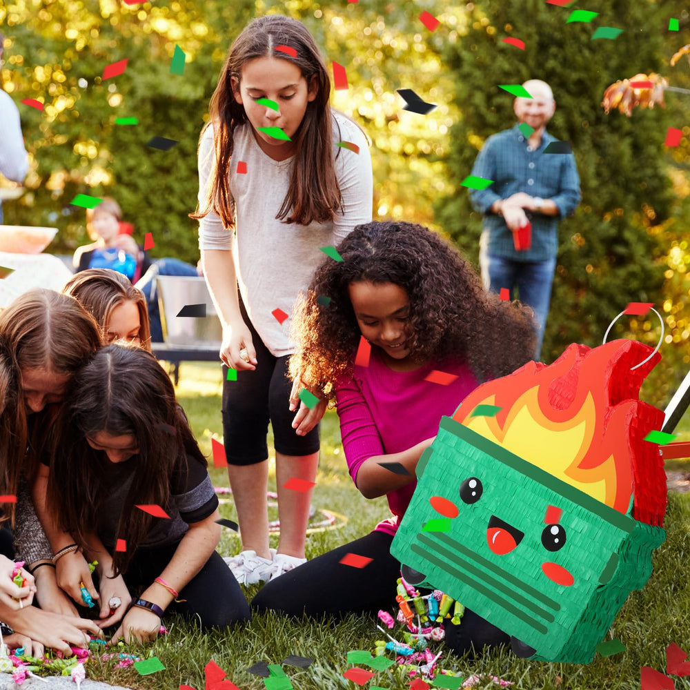 Poen Dumpster on Fire Pinata party game promotes shared laughter.