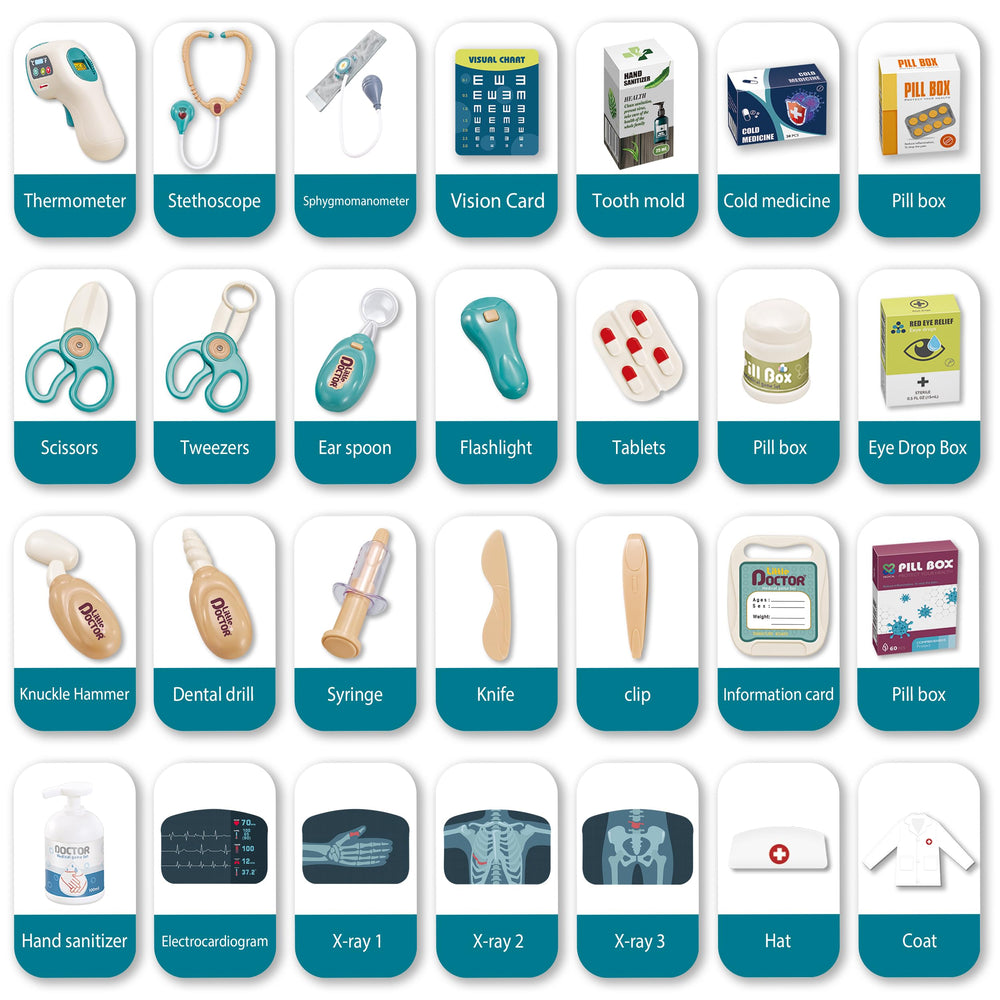 Thermometer and endoscope tools included for kid-friendly checks