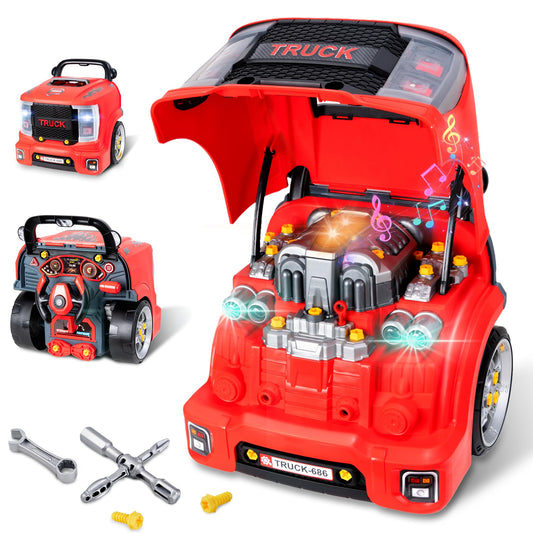 POFJOEQ interactive truck engine toy with hood open for hands-on removal of parts