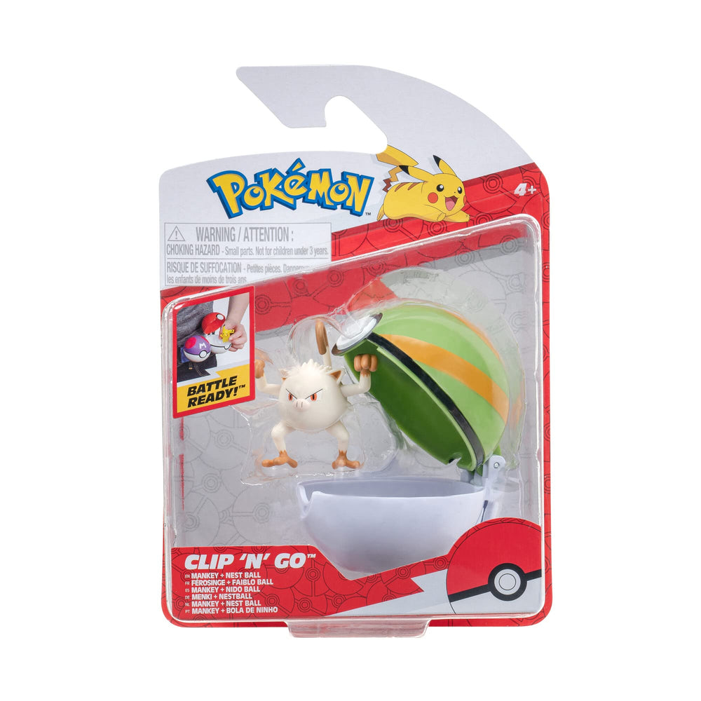 Pokémon Clip N Go Poké Ball with Mankey figure for on-the-go battles.