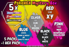PokeHEX Mystery Box with five booster packs and HEX Pack, ideal for expanding your trading card collection.