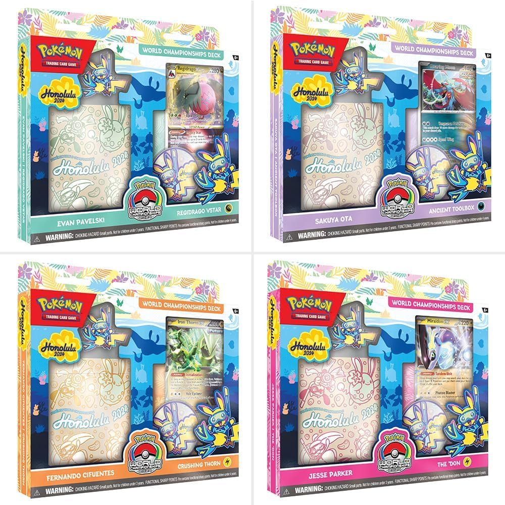 Pokemon 2024 World Championships Deck cards front view showing artwork and strategy options.