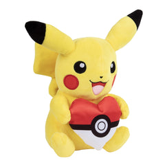 Soft 8-inch Pikachu plush with Heart Poke Ball, ideal for travel companions.