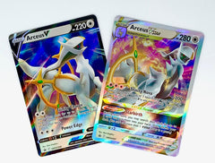 Pokemon Arceus V and VSTAR promo cards from SWSH307 and SWSH306, ideal for collection and display.