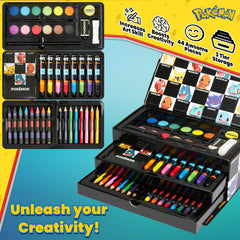Compact Pokémon art set keeps supplies organized for on-the-go drawing.