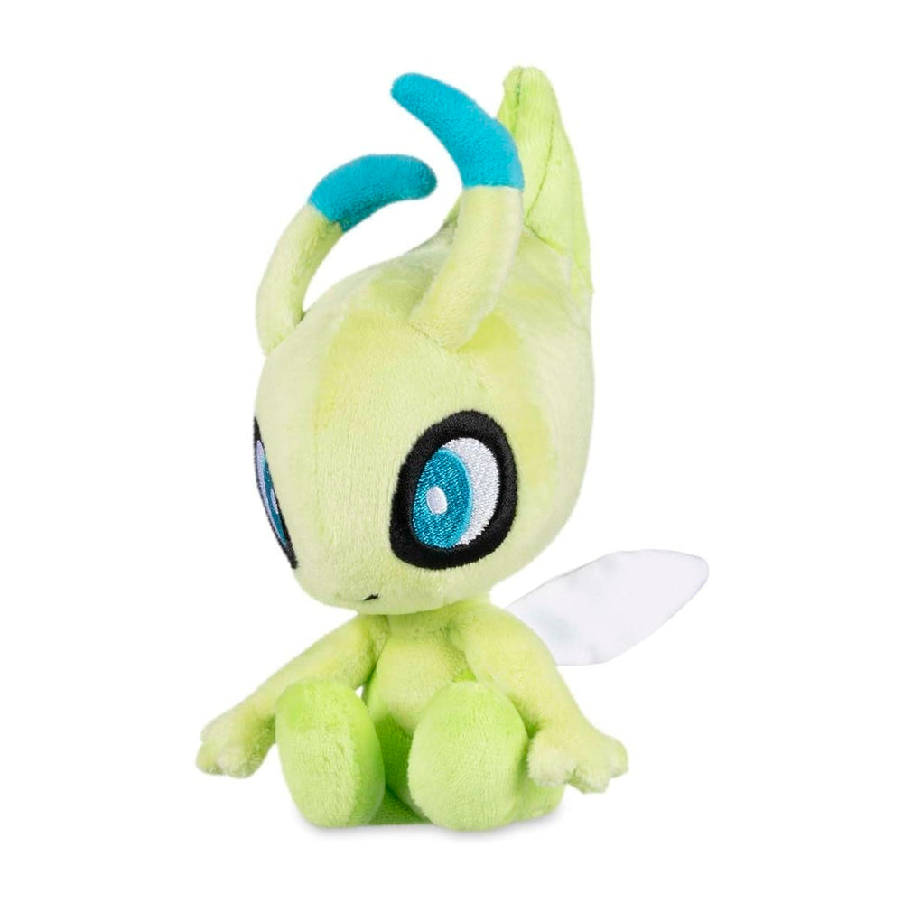 Pokémon Celebi Sitting Cuties Plush front view, upright desk display for steady spotlight.