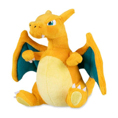 Pokémon Center Charizard Sitting Cuties Plush front view, weighted to sit upright as a desk buddy.