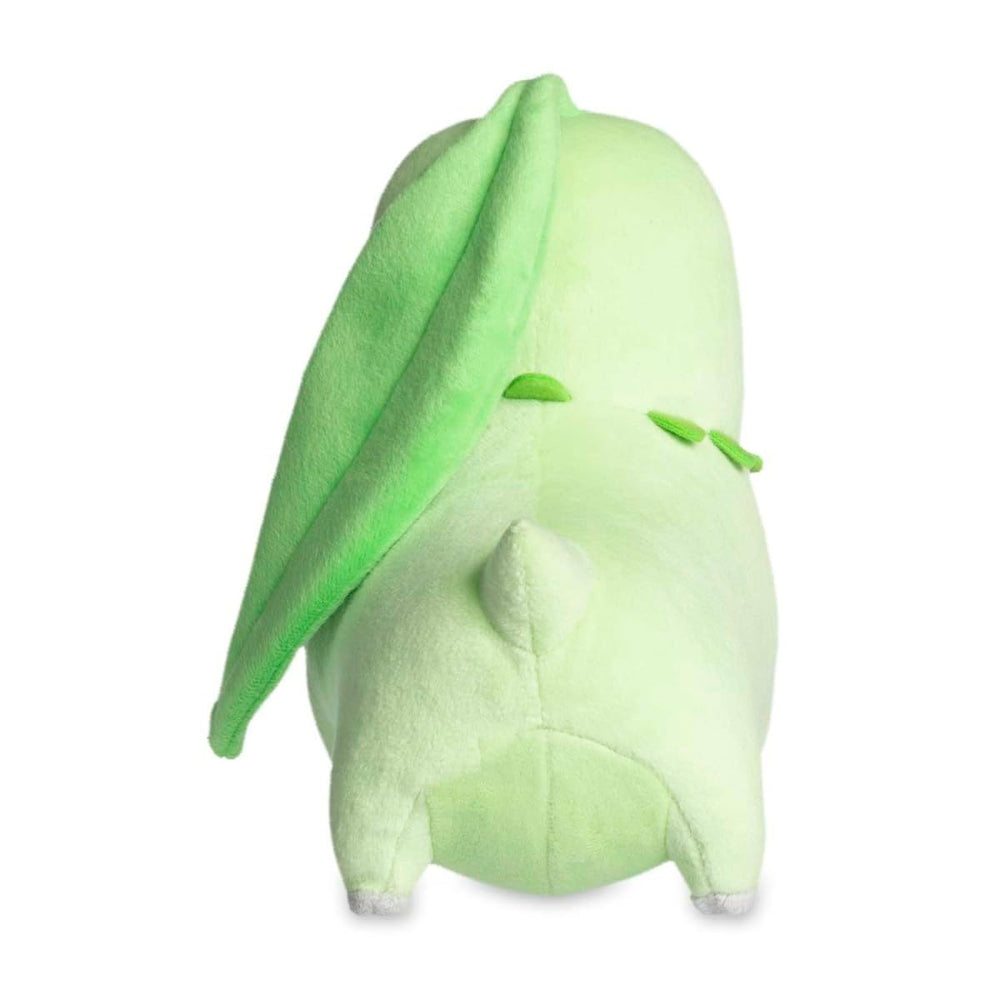 Chikorita plush size and dimensions shown for display ideas.