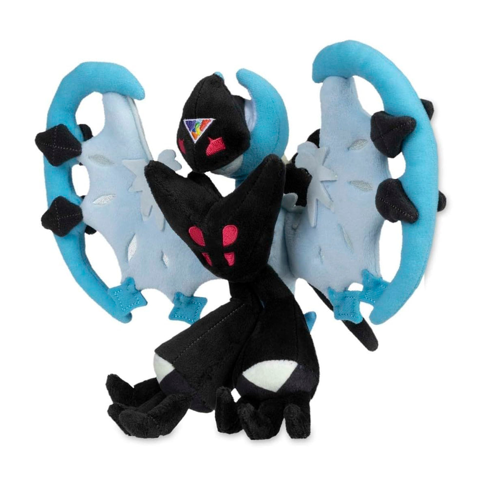 Pokémon Center Dawn Wings Necrozma plush sits upright for easy display.