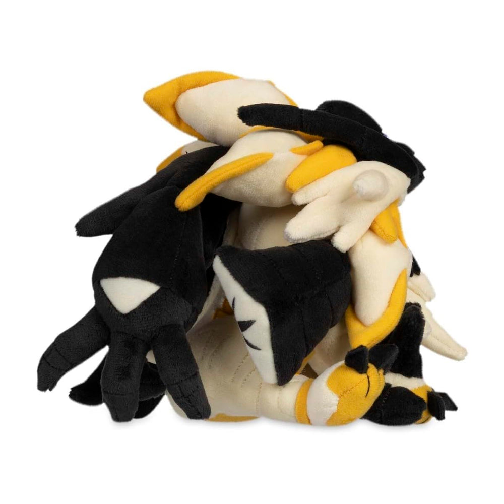 Pokémon Center Dusk Mane Necrozma plush face detail, soft texture.