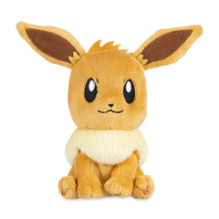 Eevee plush weighted with microbeads keeps upright pose on a shelf