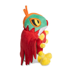 Pokémon Center Hawlucha Sitting Cuties Plush on desk, microbead weight helps it sit upright