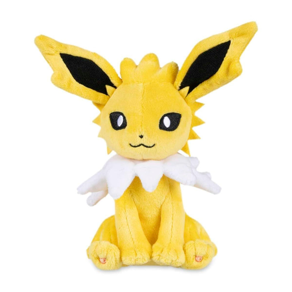Pokémon Center Jolteon Sitting Cuties Plush close-up reveals microbeads for stable upright posing.