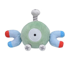 Close-up of Magnemite plush showing soft fabric and stitched detailing.
