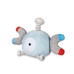 Pokémon Center Magnemite plush sits upright on a desk, ready for display and collection.