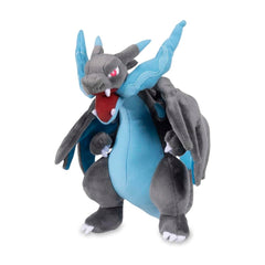Pokémon Center Mega Charizard X plush front view, soft display piece for collectors.