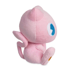 Pokemon Center Mew Soda Pop Plush close-up eyes emphasize nostalgic embroidery and whimsy on display.