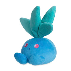 Pokemon Center Oddish Soda Pop Plush front view with nostalgic embroidery and soft textures.