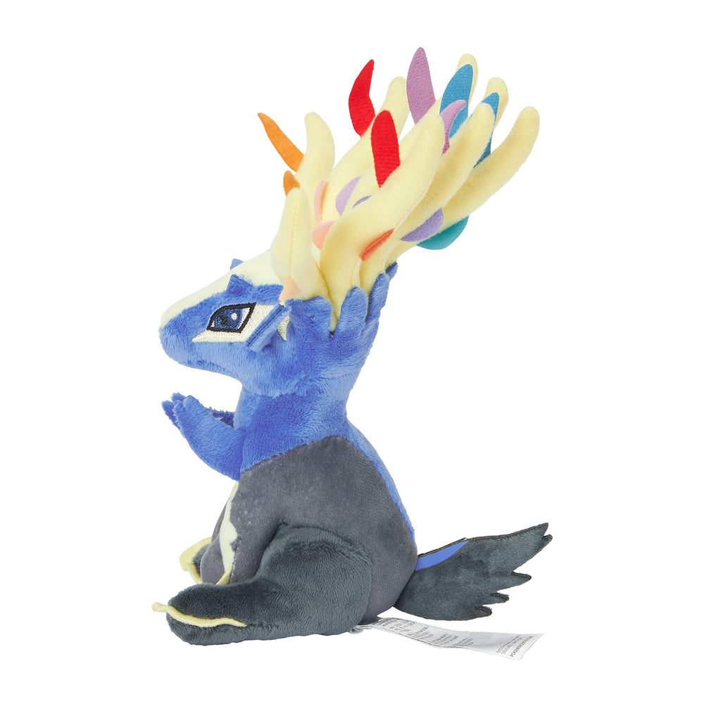 Pokémon fit Xerneas plush on a desk, ideal for playful desk decor