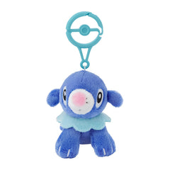 Pokémon Center Popplio plush front view with carabiner, ideal for backpack attachment