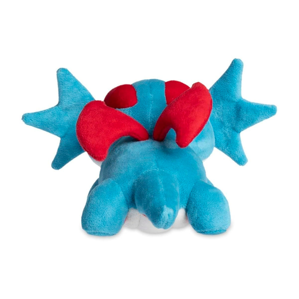 Salamence plush demonstrates surface-wash care for easy maintenance